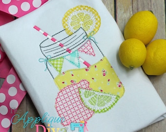 Lemonade Mason Jar Triple Raw Stitch Summer Digital Embroidery Design Machine Applique
