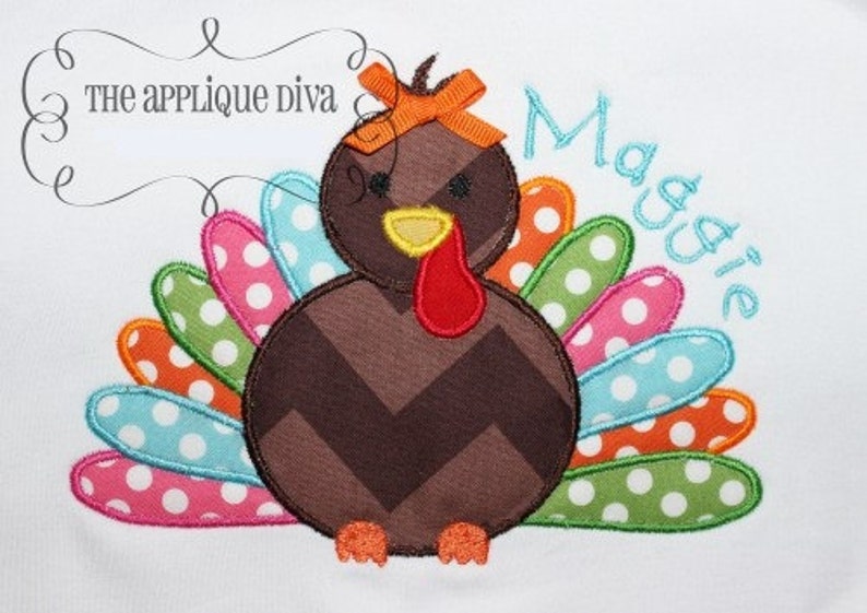 Fall Thanksgiving Turkey Digital Embroidery Design Machine Applique image 1