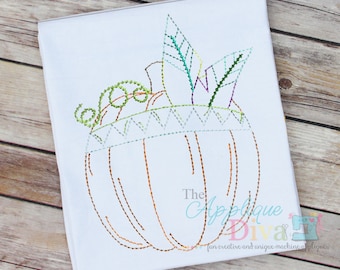 Thanksgiving Vintage Sketch Stitch Indian Pumpkin Digital Machine Embroidery Design