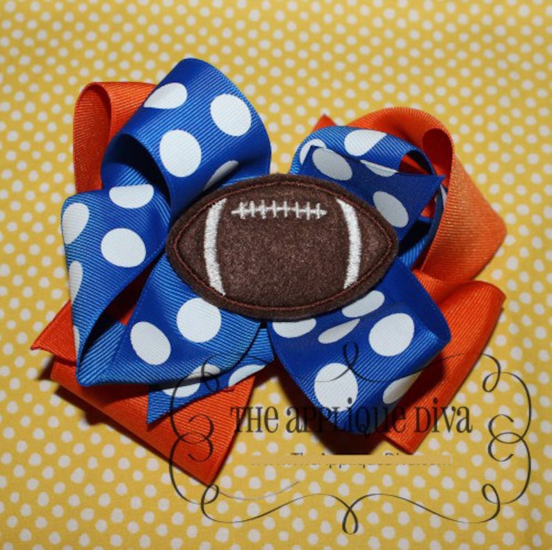 Football Hair Bow Center Embroidery Design Machine Applique Etsy