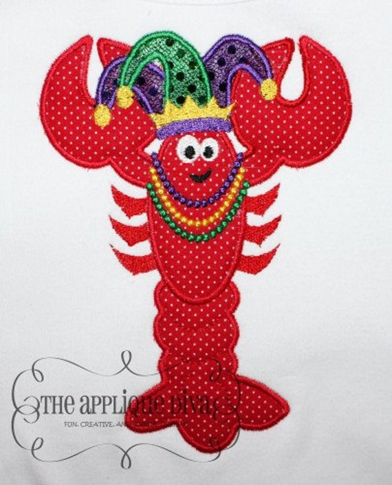 Mardi Gras Crawfish Embroidery Design Machine Applique
