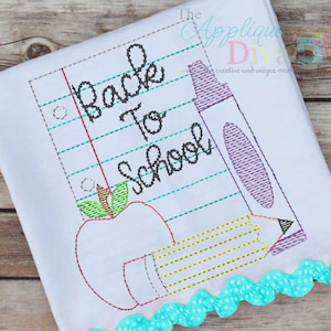Vintage Stitch Sketch Back to School Paper Frame Digital Machine Embroidery Design