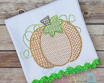 Vintage Stitch Fill Fall Pumpkin Digital Machine Embroidery Design