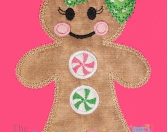 Christmas Ginger The Gingerbread Girl Digital Embroidery Design Machine Applique