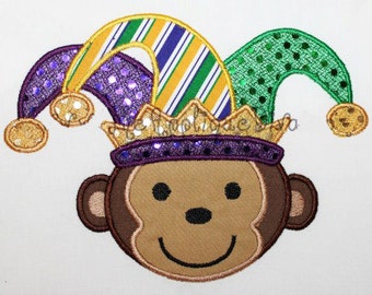 Mardi Gras Monkey Embroidery Design Machine Applique