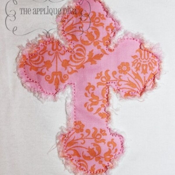 Raggy and Zig Zag Easter Cross Embroidery Design Machine Applique