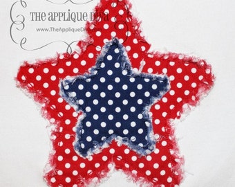 4th of July Raggy Star Embroidery Design Applique