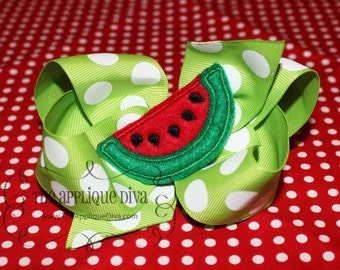 Summer Watermelon Bow Centers Embroidery Design Machine Applique