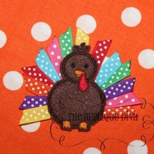 Thanksgiving Ribbon Turkey Digital Hair Bow Center Machine Embroidery Design Applique image 2