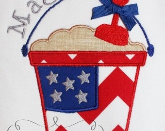 4th of July Flag Sand Pail Embroidery Design Applique