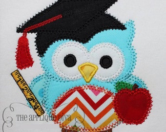 Back To School Bookworm Owl Embroidery Design Machine Applique