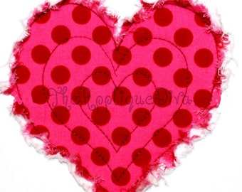 Valentine's Day Raggy Heart Embroidery Design Machine Applique