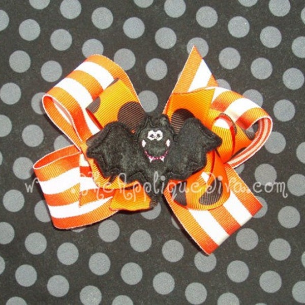 Halloween Girl Bat Hair Bow Center Embroidery Design Machine Applique