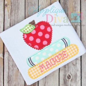 Back to School Books with Apple Digital Embroidery Design Machine Applique