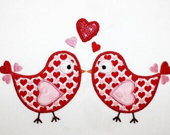 Valentine's Day Love Birds Embroidery Design Machine Applique