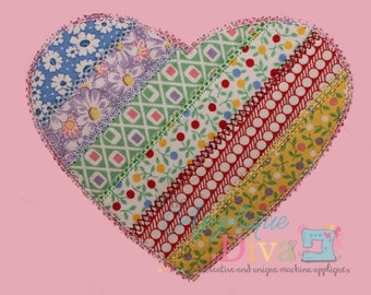 Spring Shabby Patchwork Heart Digital Embroidery Design Machine Applique