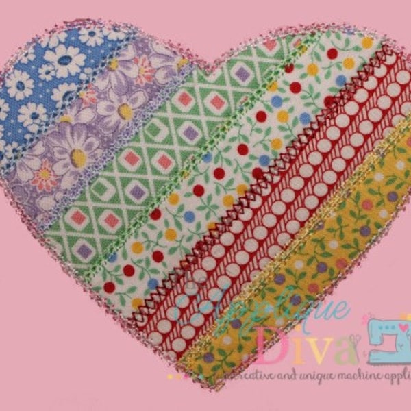 Spring Shabby Patchwork Heart Digital Embroidery Design Machine Applique