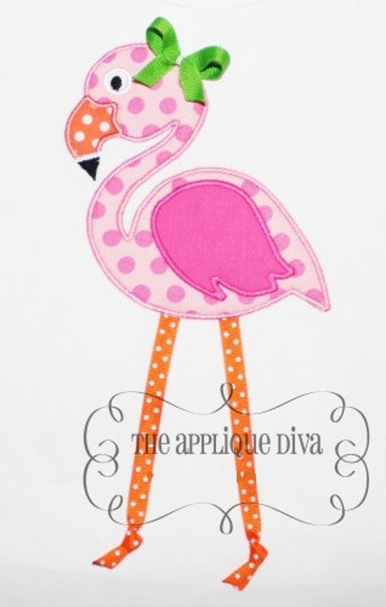 Ribbon Flamingo Embroidery Design Machine Applique Etsy
