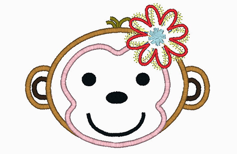 Girl Monkey Embroidery Design Machine Applique image 2