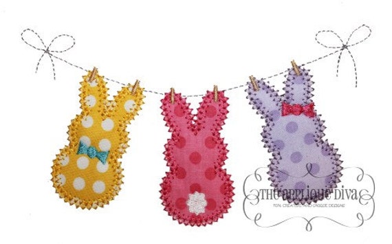 Easter 3 Rabbits on the Line Digital Embroidery Design | Etsy