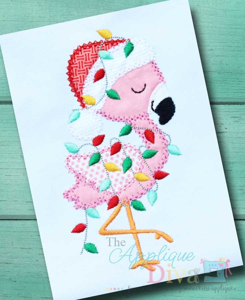 Christmas flamingo digital jessecmault design machine applique  etsy