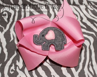 Valentine Love Elephant Hair Bow Center Digital Embroidery Design Machine Applique