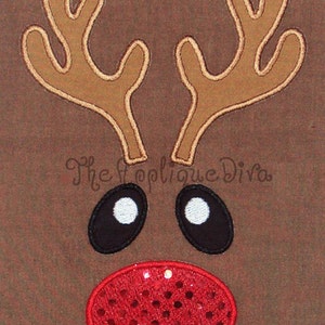 Christmas Reindeer Face  Embroidery Design Machine Applique