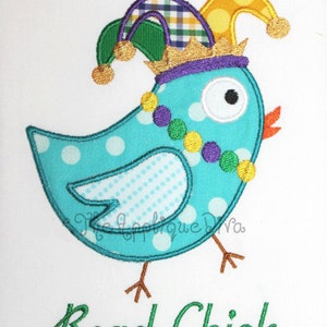 Mardi Gras Bead Chick Embroidery Design Machine Applique