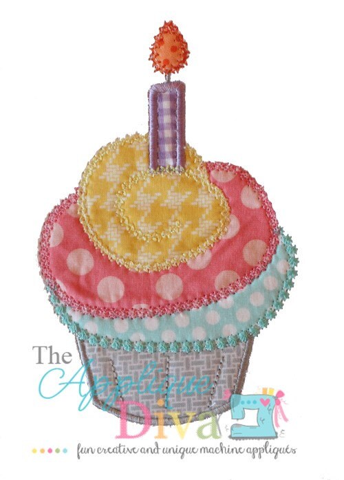 Birthday Cupcake Embroidery Design Machine Applique Etsy