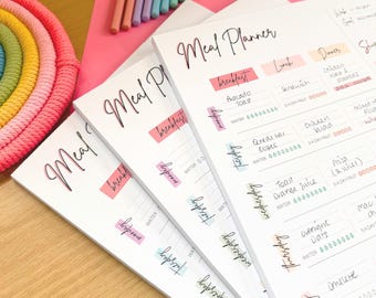Weekly Meal Planner Notepad, Food Diary, Meal Diet Desk Pad & Nutrition Tracker Note Pad, Grocery List | Colorful A4 Note pad