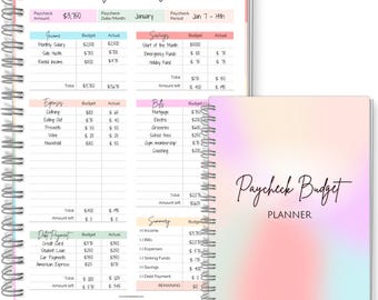 Paycheck Budget Planner - Undated Financial Organizer for Weekly, Bi-Weekly, and Monthly Budgeting and Expense Tracking | A5 Spiral COLORFUL
