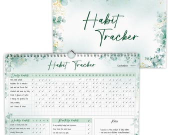 Habit Tracker Calendar – Daily, Weekly and Monthly Habit & Goal Tracker, Wire-Bound Planner with colorful design ADHD | A5 Green | Spiral
