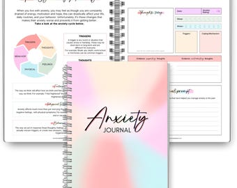 Anxiety Journal, Anxiety Worksheets, Anxiety Relief Workbook, Guided Prompts, CBT Therapy Notebook, Mental Health Wellness | A5 Spiral Color