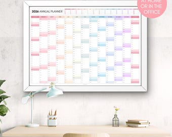2026 Wall Planner, Large A1 (84cm X 60cm), DOUBLE SIDED PRINT, 2026 Rainbow Monthly Wall Calendar, Year at a glance | Colorful | Folded