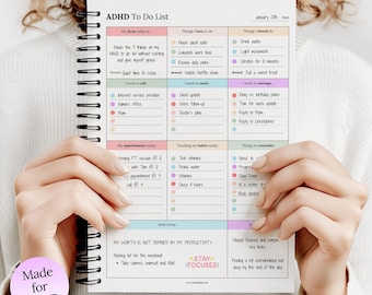 ADHD To Do List for Neurodivergent Adults - Guided Productivity Planner, focus, brain dump, habit tracker, cleaning (Rainbow) | A5 Spiral