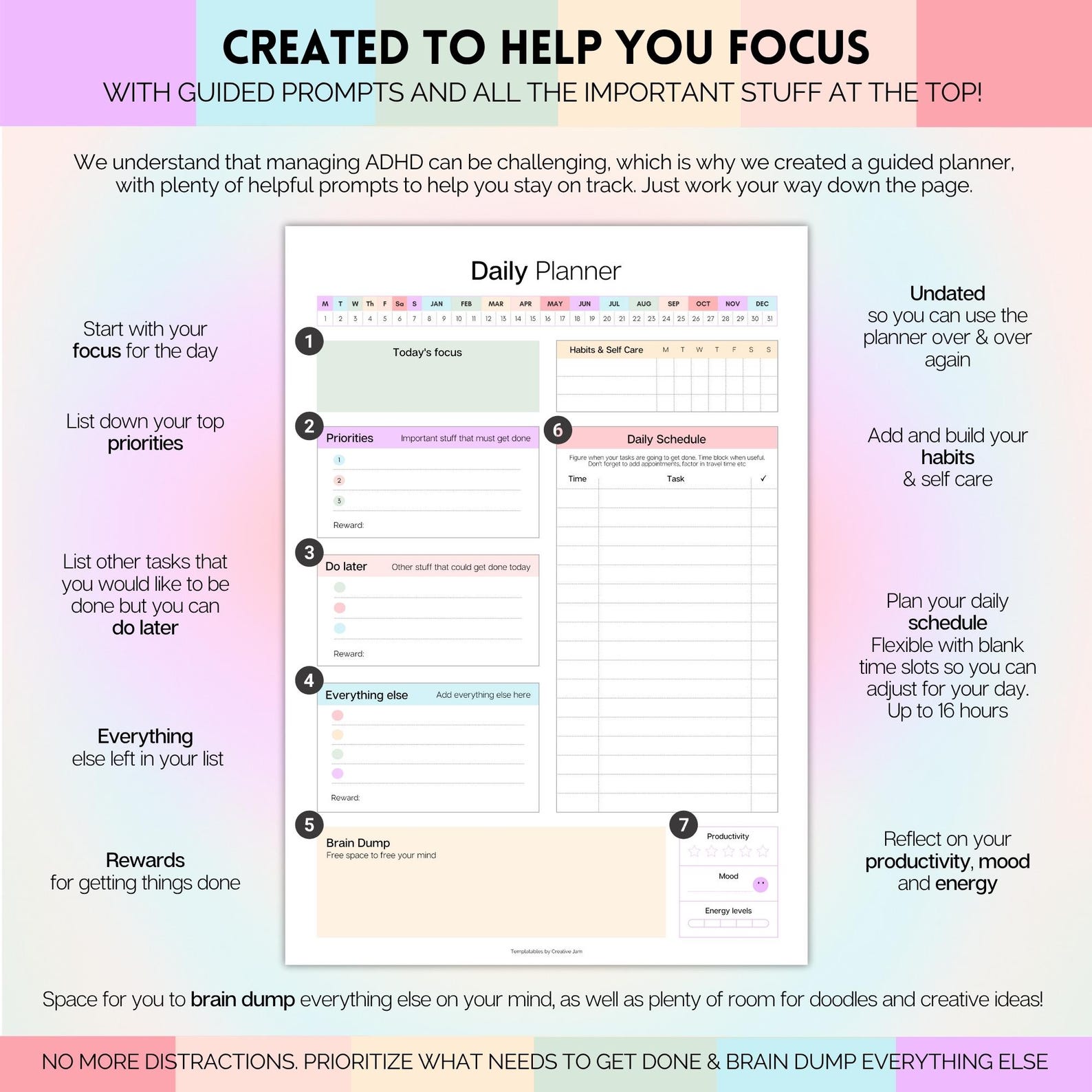 Colorful ADHD Daily Planner for Neurodivergent Adults - Productivity ...