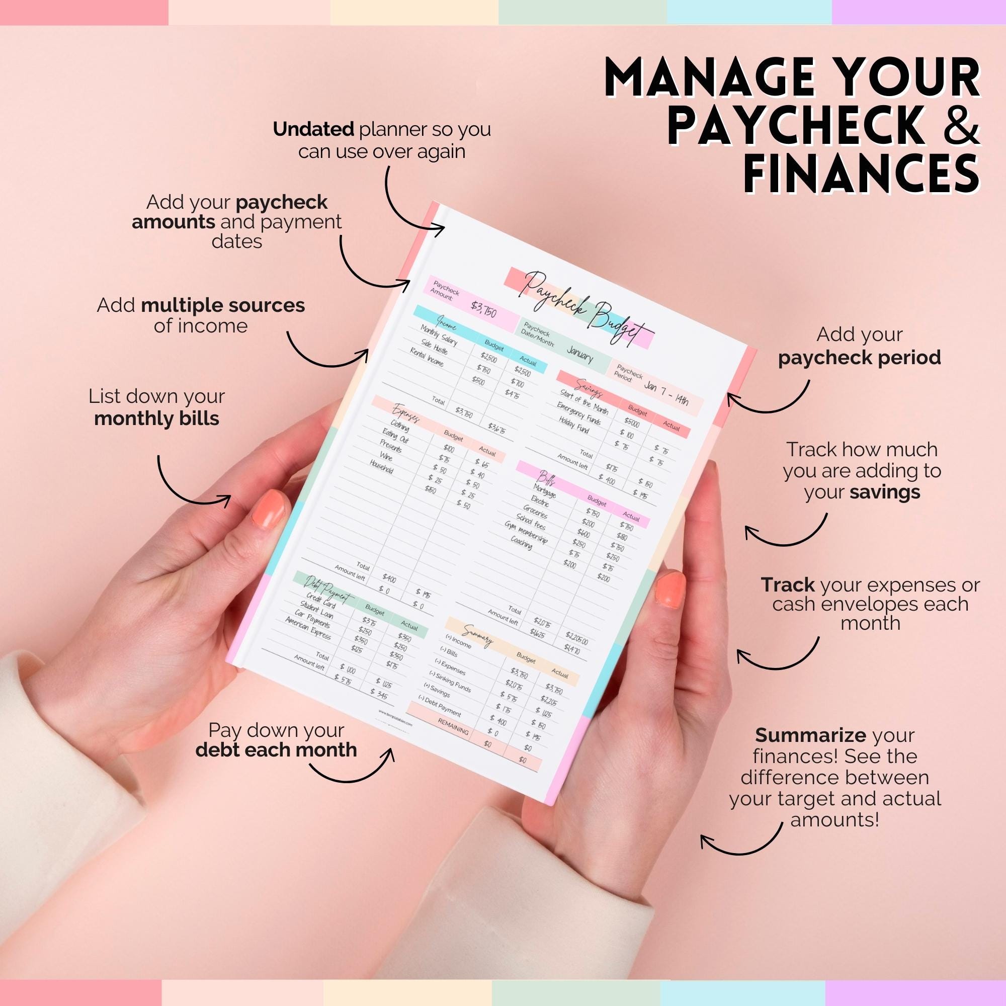 Paycheck Budget Planner - Undated Financial Organizer for Weekly, Bi ...