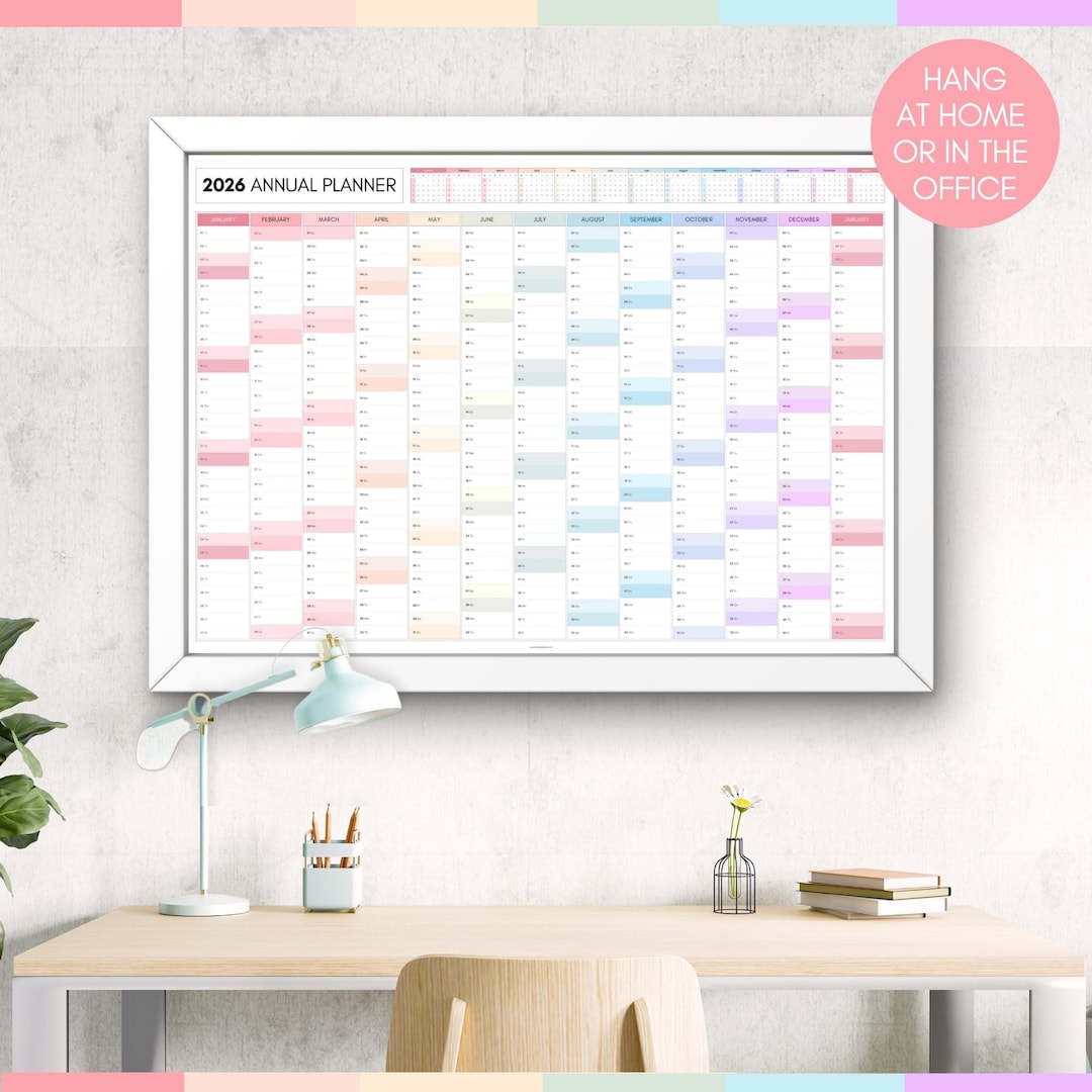 2026 Wall Planner, A2 (60cm X 42cm), DOUBLE SIDED PRINT, 2026 Rainbow