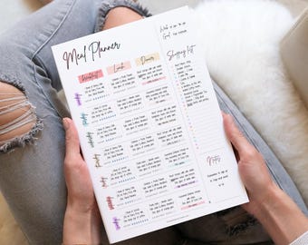 Meal Planner Notepad, Food Diary, Weekly Meal Diet Desk Pad & Nutrition Tracker Note Pad, Grocery List | Colorful A4 Note pad