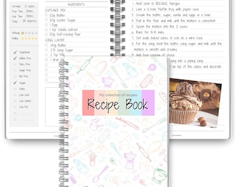 Recipe Book Binder & Family Cookbook, Blank Recipe Book, create your cookbook, recipe template, Recipe Binder, Meal Planner (Rainbow) | A5