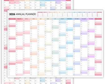 2026 Monthly Wall Planner, A2 (60cm X 42cm), DOUBLE SIDED PRINT, 2026 Rainbow Wall Calendar, Year at a glance | Colorful | Folded