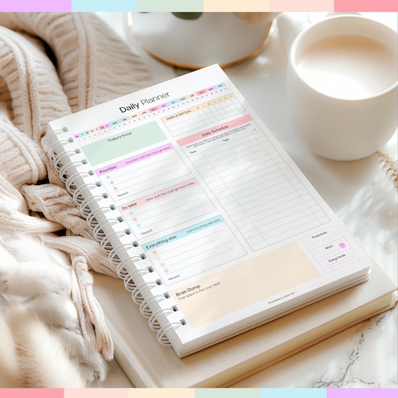 Colorful ADHD Daily Planner for Neurodivergent Adults - Productivity Planner & To do list, focus, brain dump, cleaning (Rainbow) | A5 Spiral