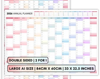 2026 Monthly Wall Planner, Large A1 (84cm X 60cm), DOUBLE SIDED PRINT, 2026 Rainbow Wall Calendar, Year at a glance | Colorful | Folded