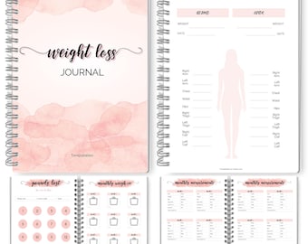 12 Month Weight Loss Journal | Pounds Lost & Body Measurements Tracker, Fitness + Meal Planner, Weight loss chart | A5 Spiral (Pink)