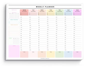 Weekly Hourly Planner Notepad, Colorful Daily Planner Desk Pad, Weekly Schedule, To Do List Note Pad, Undated ADHD Productivity Planner | A4