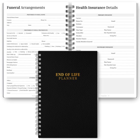 End of Life Planner | Emergency Binder with Medical, Death, Estate, Funeral planning | Prepare Just In Case, What if Household Binder | A5