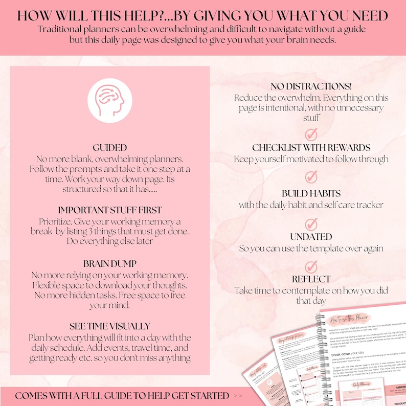 Pink ADHD Daily Planner for Neurodivergent Adults - Productivity ...