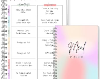 Meal Planner & Weekly Food Diary | Food Journal for Tracking Meals + Shopping, Grocery List | Meal Prep Planner | Colorful | A5 Spiral Color