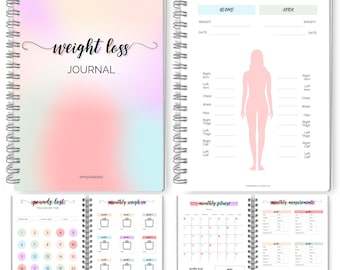 12 Month Weight Loss Journal | Pounds Lost & Body Measurements Tracker, Fitness + Meal Planner, Weight loss chart | A5 Spiral (Colorful)