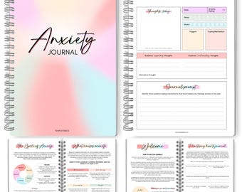 Anxiety Journal, Anxiety Worksheets, Anxiety Relief Workbook, Guided Prompts, CBT Therapy Notebook, Mental Health Wellness | A5 Spiral Color